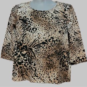 Women’s Chico’s Size 1 Leopard Animal Print Top Cotton Spandex 3/4 Sleeve